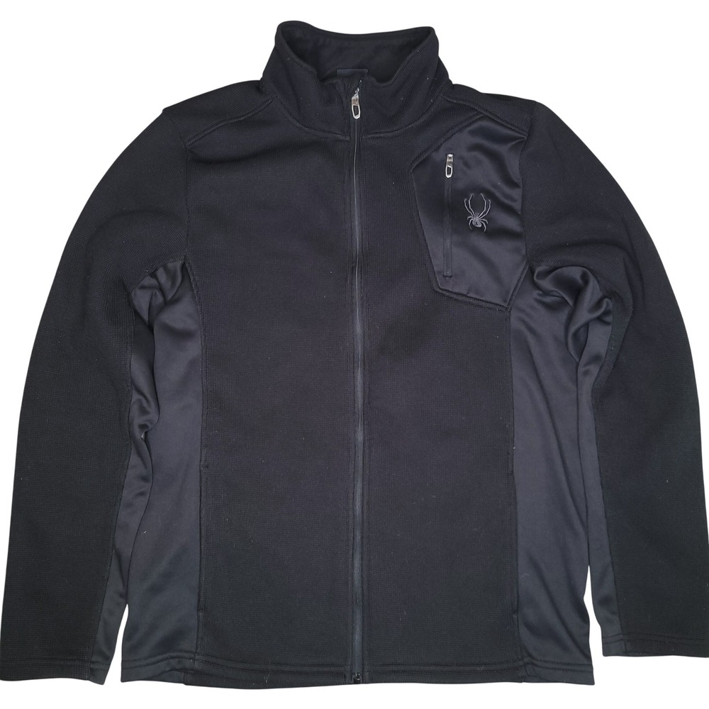 Spyder Full Zip Sweater Jacket Mens M Black Knit Fleece Core Midlayer‎ Nice